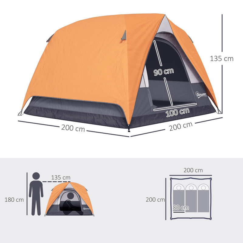 Three Person Dome Tent with Quick Setup and Waterproof Shelter for Camping Orange Grey
