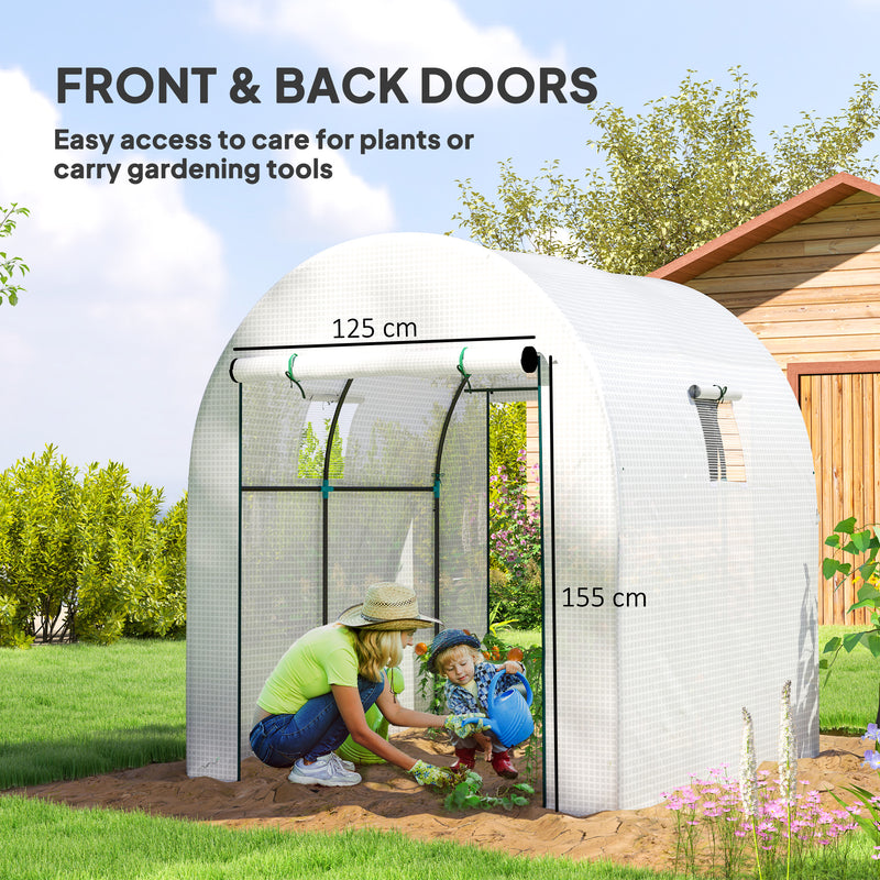 White 180 x 180cm Walk-In Polytunnel Greenhouse for Plants and Vegetables by Outsunny