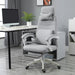 Image of a grey Office Chair With Headrest and Lumbar Support. This ergonomic office chair features lumbar support, a removeable neck pillow, padded arms, extendable footrest, swivel wheels, height adjustable, reclining backrest. It's the perfect chair for ensuring comfort during long work hours and is ideal for home or office.