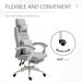 Image of a grey Office Chair With Headrest and Lumbar Support. This ergonomic office chair features lumbar support, a removeable neck pillow, padded arms, extendable footrest, swivel wheels, height adjustable, reclining backrest. It's the perfect chair for ensuring comfort during long work hours and is ideal for home or office.