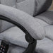 Image of an Office Chair With Heat and Massage. The chair is upholstered with grey fabric and features a footrest, swivel wheels, padded arms, a removeable neck pillow, and tilt/height adjust.