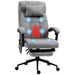 Image of an Office Chair With Heat and Massage. The chair is upholstered with grey fabric and features a footrest, swivel wheels, padded arms, a removeable neck pillow, and tilt/height adjust.