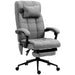 Image of an Office Chair With Heat and Massage. The chair is upholstered with grey fabric and features a footrest, swivel wheels, padded arms, a removeable neck pillow, and tilt/height adjust.