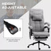 Image of an Office Chair With Heat and Massage. The chair is upholstered with grey fabric and features a footrest, swivel wheels, padded arms, a removeable neck pillow, and tilt/height adjust.