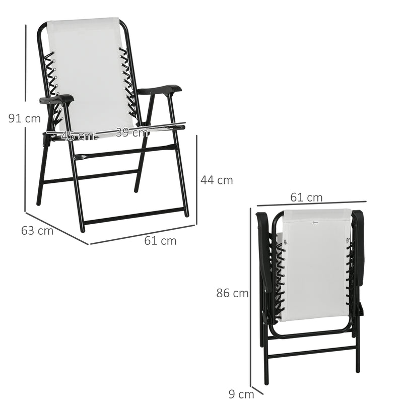 Set of 6 Folding Garden Chairs with Armrests and Mesh Seat Ideal for Camping Cream White AOSOM
