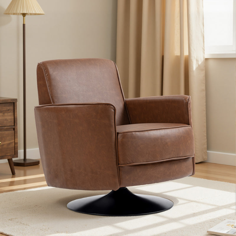 Swivel Accent Chair With Thick Padding Ideal For Living Room Or Office Use Brown AOSOM