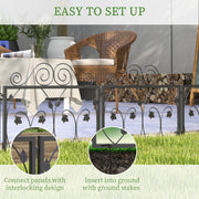 Garden Fence Panels Set of 4 Black Metal 57cm Decorative Leaf Design for Borders Outsunny