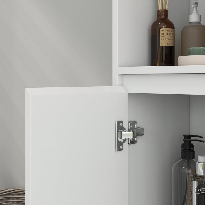 Slim Bathroom Storage Cabinet With Open Shelf For Small Spaces Freestanding, White