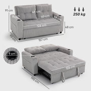 2 Seater Click Clack Sofa Bed With Pull Out Design For Guests Corduroy Upholstery Light Grey