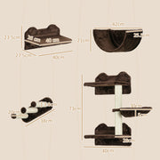 Wall Mounted Cat Shelves with Hammock Nest and Scratching Post for Climbing Fun Brown