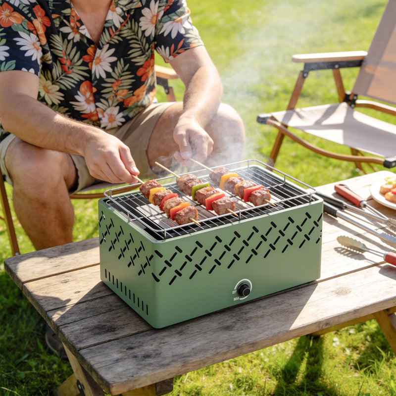 Portable Charcoal Barbecue with Adjustable Fan for Easy Outdoor Cooking Light Green