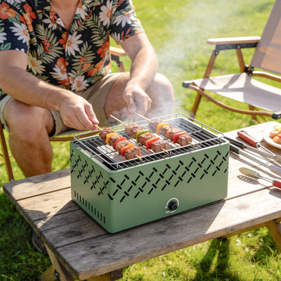 Portable Charcoal Barbecue with Adjustable Fan for Easy Outdoor Cooking Light Green Outsunny
