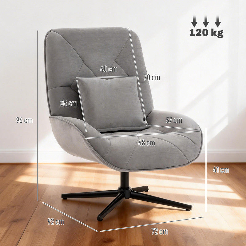 Accent Chair with High Back and Swivel Base for Everyday Comfort Light Grey AOSOM