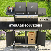 Dual Fuel BBQ Grill with 2900cm² Cooking Area, Side Burner and Storage Cabinet, Black Outsunny