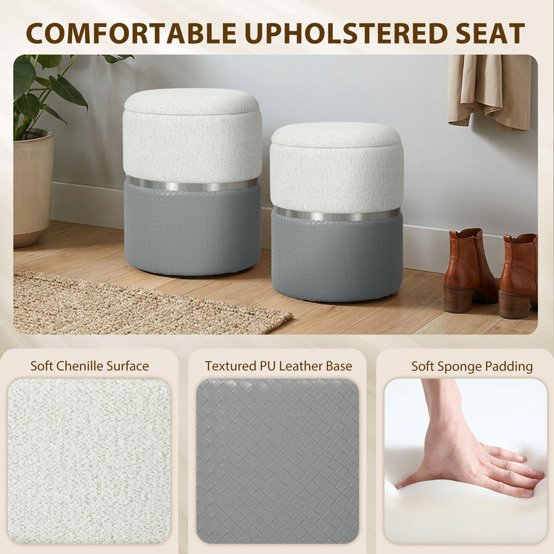 Ottoman Storage Set with Nesting Design for Living Room Organisation Grey Cream AOSOM