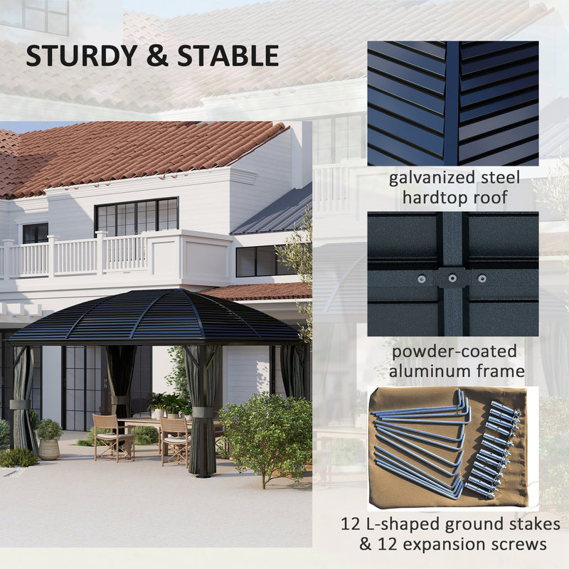 3 x 4m Hardtop Gazebo with Metal Roof Netting and Curtains Dark Grey by Outsunny