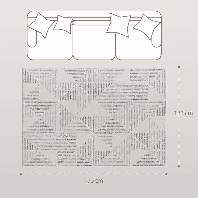 Soft Non Slip Geometric Area Rug for Living Room or Bedroom Washable 170 x 120 cm Grey