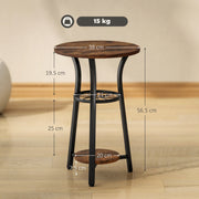Rustic Brown Round Side Table with 3 Tier Storage Shelves for Living Room or Bedroom
