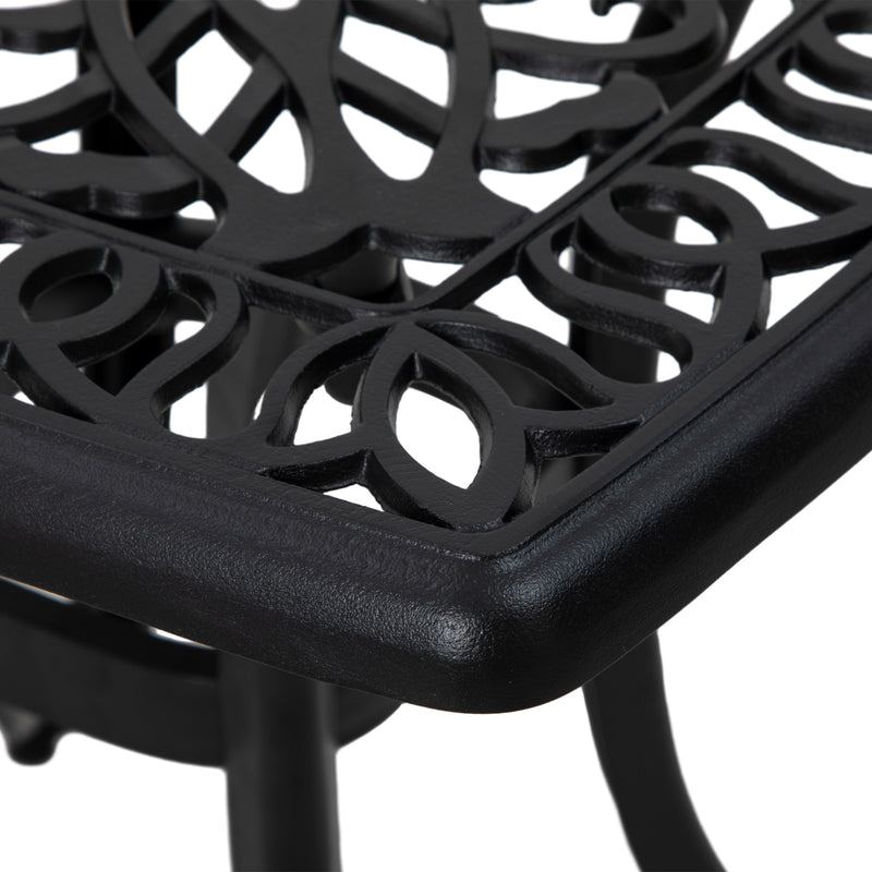 Black Square Cast Aluminium Garden Bistro Table With Umbrella Hole For Patio Or Balcony Outsunny