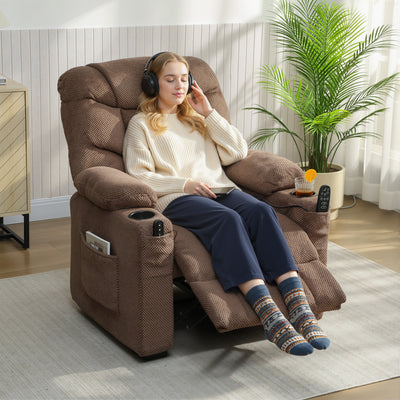 Electric Recliner Armchair With Heat Vibration USB and Cup Holders For Home Use Brown AOSOM