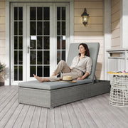 Rattan Sun Lounger with Adjustable Backrest and Padded Seat for Garden Relaxation, Light Grey Outsunny