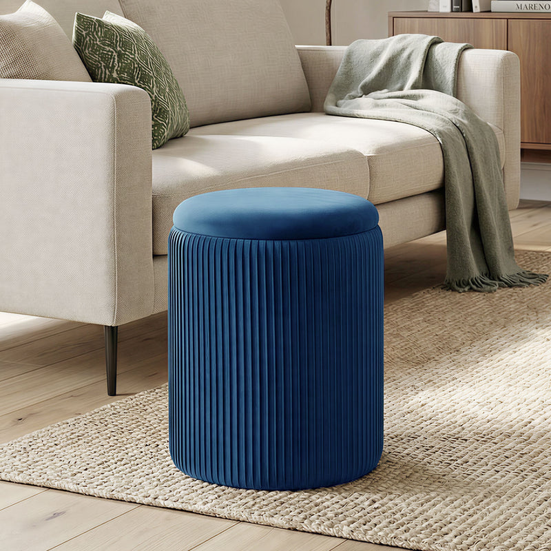 Ottoman Storage Bench with Reversible Seat and Table for Living Room or Bedroom Blue AOSOM
