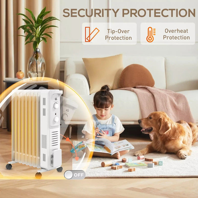 Image of an Oil Filled Electric Radiator 2Kw 9 Fin - White