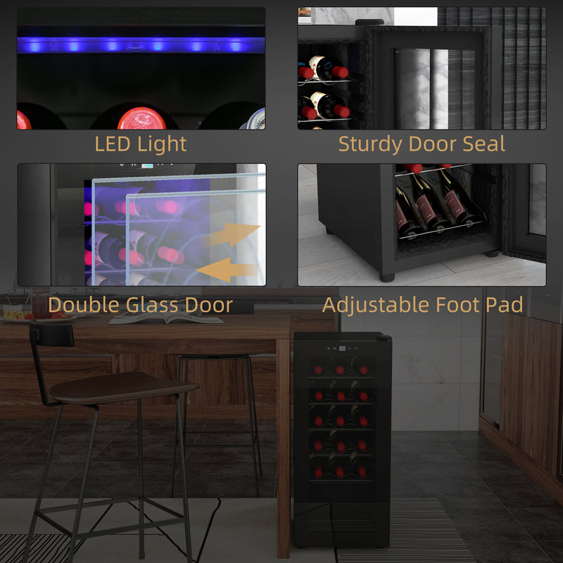Freestanding Wine Cooler 18 Bottle Capacity With Digital Touch Control And LED Light Black