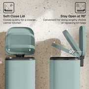 Green 30L Pedal Kitchen Bin with Soft Close Lid and Removable Inner Bucket for Home Use