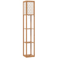 Three Shelf Wooden Standing Floor Lamp with Linen Shade for Living Room by HOMCOM