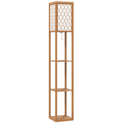 Three Shelf Wooden Standing Floor Lamp with Linen Shade for Living Room by HOMCOM