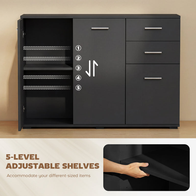 Sideboard with Adjustable Shelves and Drawers for Living Room or Dining Storage Black AOSOM