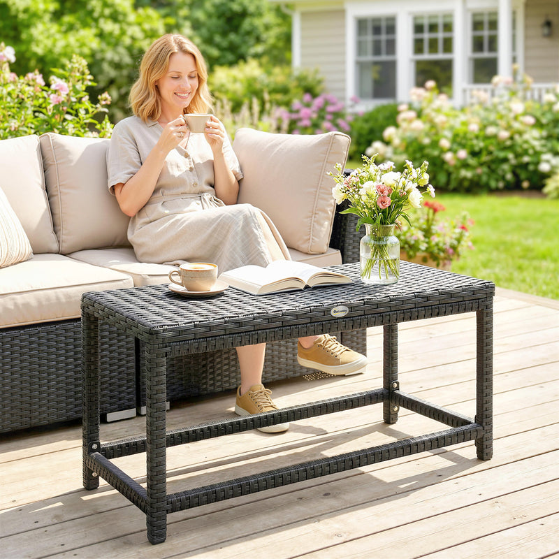Outdoor Rattan Side Table with Spacious Top for Drinks and Snacks Black Outsunny