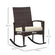 Set of 2 PE Rattan Garden Rocking Chairs with Cushions and Armrests for Outdoor Use Brown AOSOM