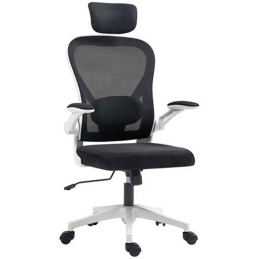 Black Ergonomic Mesh Swivel Office Chair With Lumbar Support and Flip-Up Armrests by HOMCOM