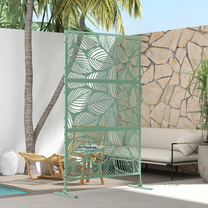 Green Metal Garden Privacy Screens with Leaf Design For Outdoor Space Division