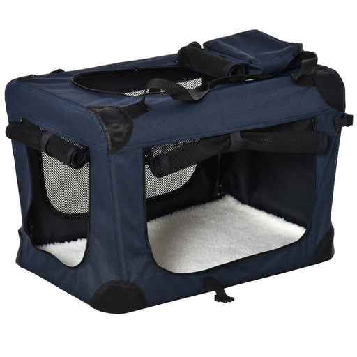 Foldable Soft Pet Carrier With Storage For Small Dogs And Cats Travel Crate, Dark Blue
