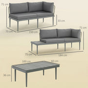 3 Piece Garden Furniture Set with Wide Cushioned Seats and Coffee Table Grey Outsunny
