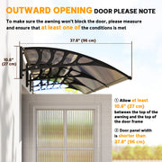303cm Wide Curved Front Door Canopy Awning With Rain Shelter Ideal For Porch Windows And Entrances, Brown
