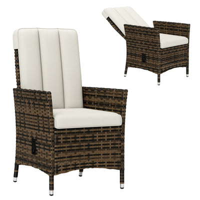 Cream Rattan Reclining Garden Chair with Cushion and Adjustable Backrest by Outsunny