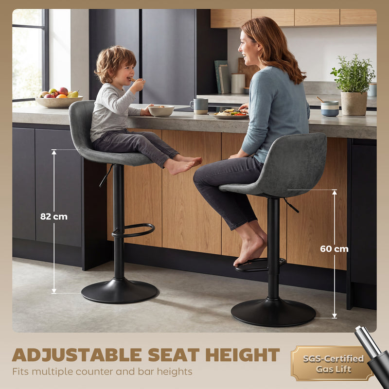 Adjustable Bar Stools Set of 2 with Swivel Seats and Floor Protection Grey