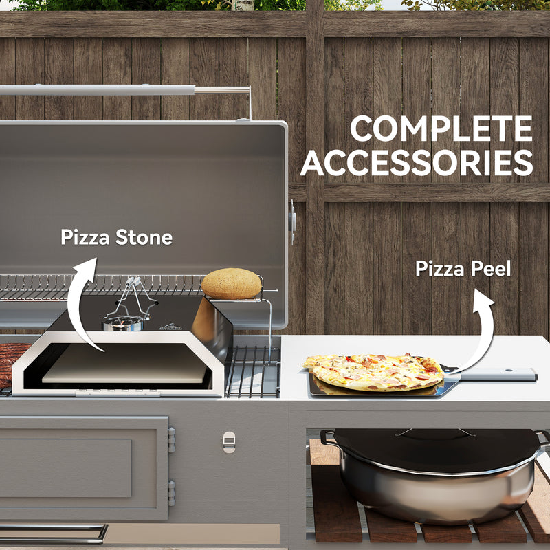 Silver Portable BBQ Pizza Oven with Thermometer Stone Peel and Handles by Outsunny