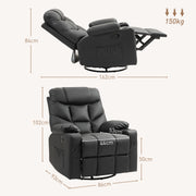 Manual Recliner Armchair With Swivel Base Cup Holders And Footrest For Living Room Black