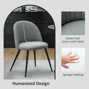 Set of 2 Grey Velvet Dining Chairs with Padded Seat and Metal Legs for Home