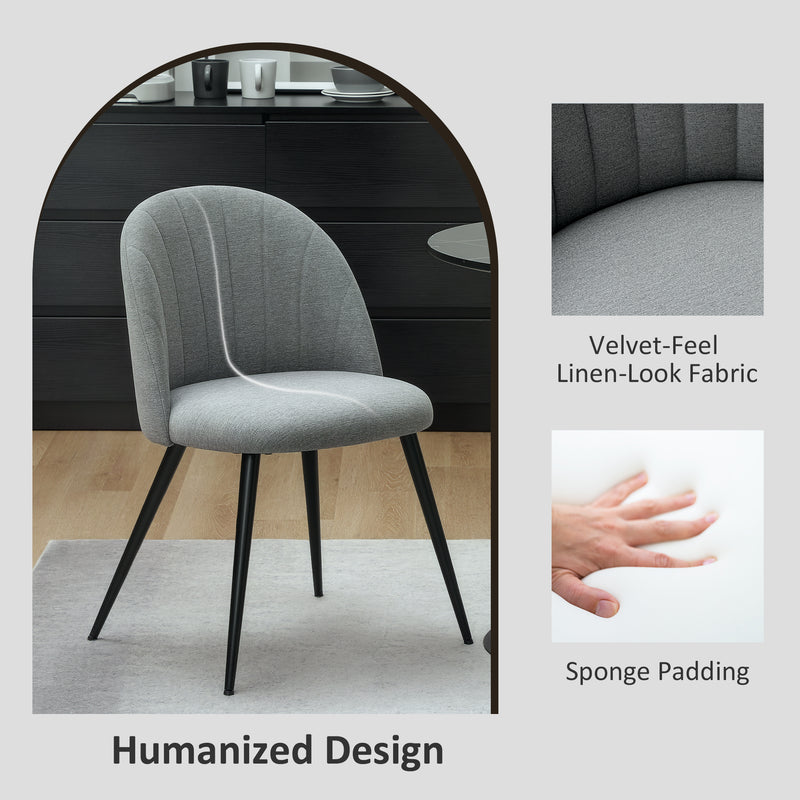 Set of 2 Grey Velvet Dining Chairs with Padded Seat and Metal Legs for Home