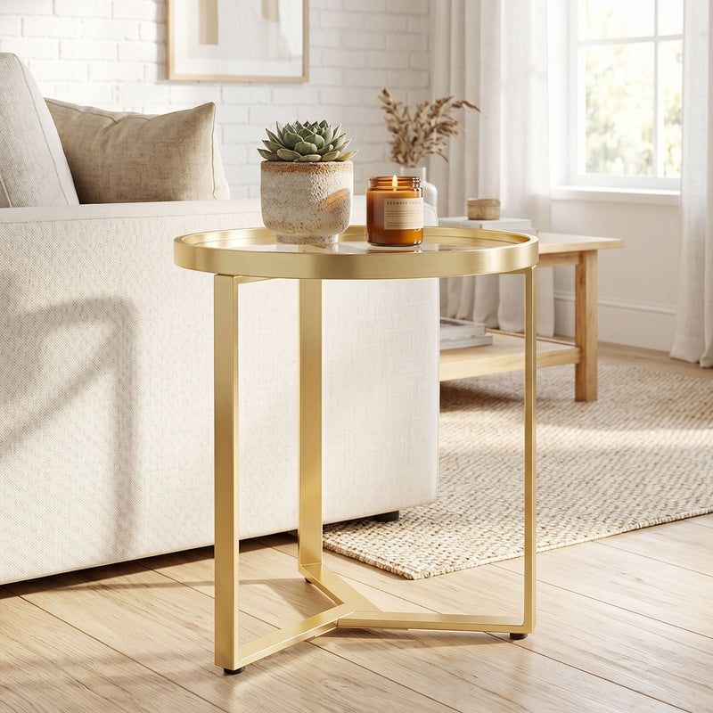 Side Table for Small Spaces with Easy Clean Glass Top