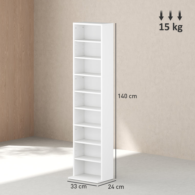 White 260 CD Storage Unit Slim Tall Media Tower Shelf for Home or Office