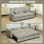 Beige Three Seater Velvet Feel Sofa Bed Stylish and Comfortable by HOMCOM