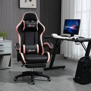 Reclining Gaming Chair With Footrest and Lumbar Support For Office or Home Use, Black and Pink