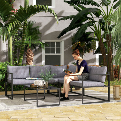 Grey 3 Piece L Shaped Garden Furniture Set with Cushions by Outsunny